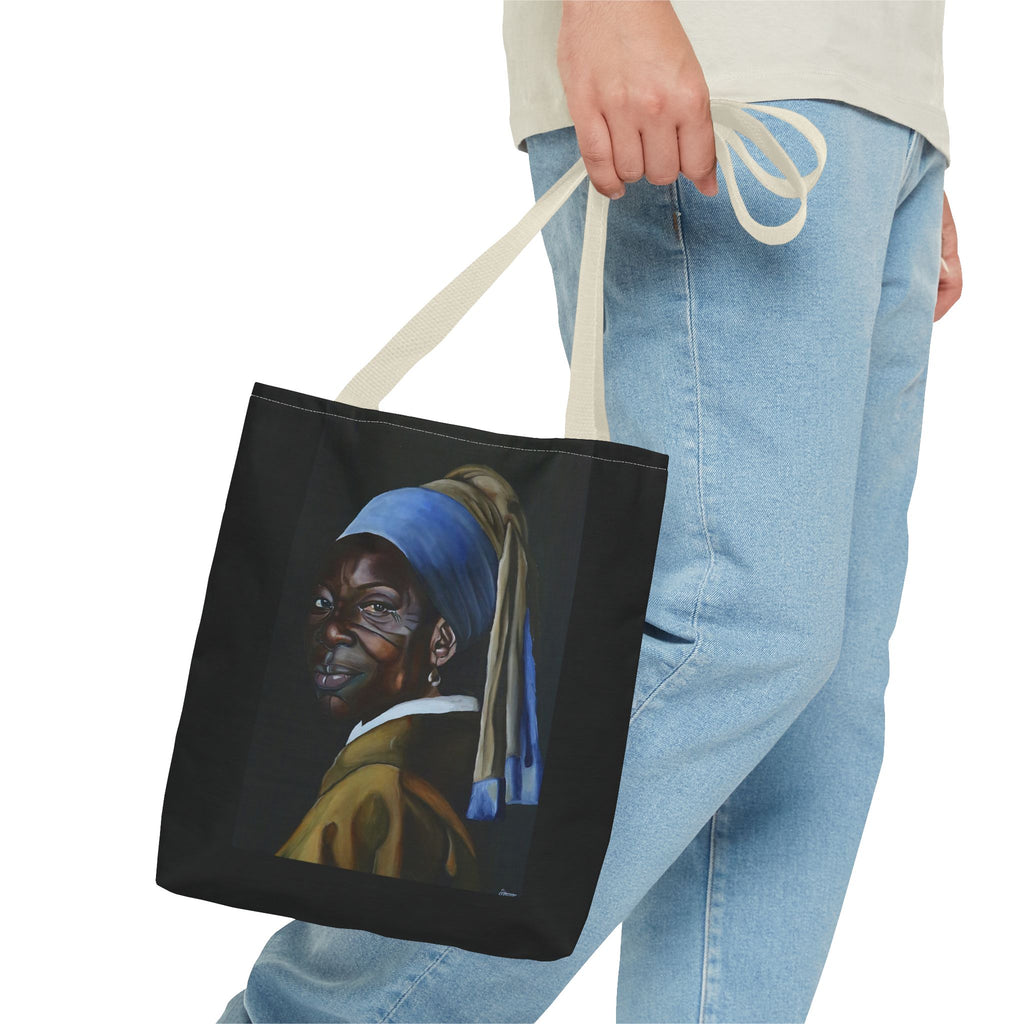 Reimaginning 'Girl with Pearl Earring' Woman Tote Bag — Painted Portrait All-Over Print